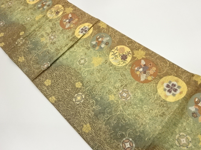 JAPANESE FUKURO OBI / WOVEN FLOWER & BIRD